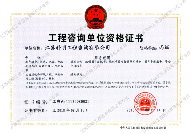工程咨询单位资格证书(丙)